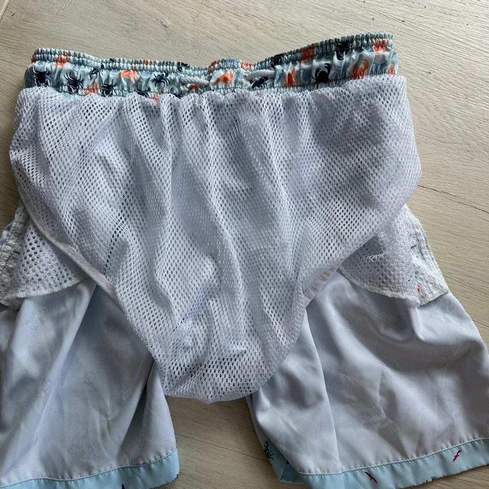 Martin Pescador Kids Blue Nautical Ship‎ Crab Swim Trunks Size L Handcrafted